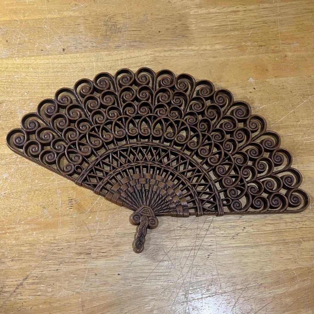 Vtg Burwood Products Ornate Wall Fan Plaque Brown Hollywood Regency 2424 21"